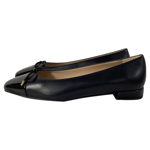 Women's Stuart Weitzman Sleek Cap Toe Bow Flats in Black Leather