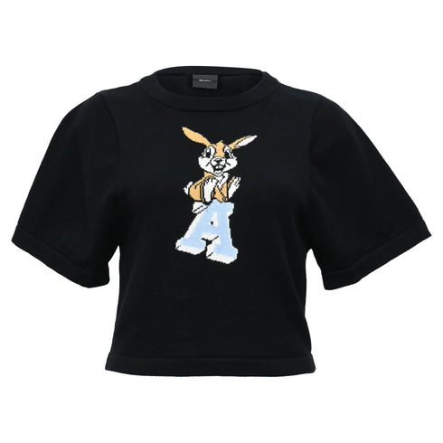Women's Axel Arigato Knitted Bunny Printed T-Shirt in Black Cotton