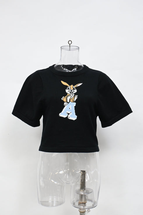 Women's Axel Arigato Knitted Bunny Printed T-Shirt in Black Cotton