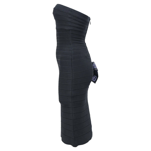 Women's Herve Leger Strapless Banded Pencil Mini Dress in Black Rayon