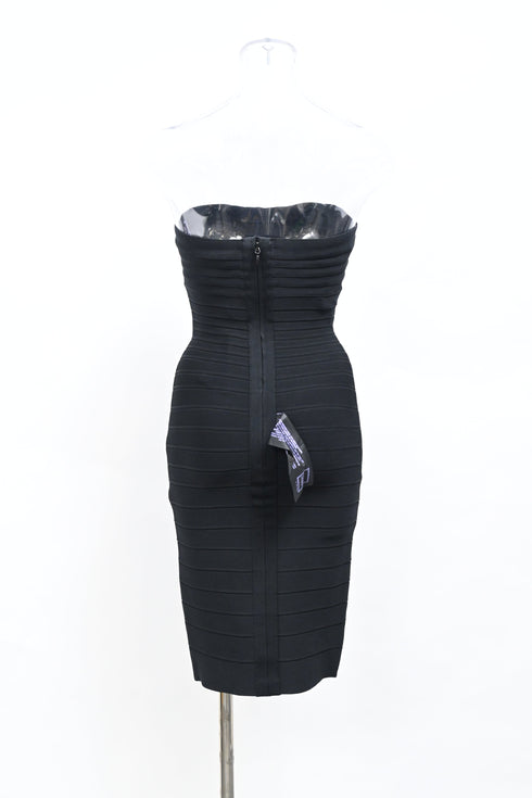 Women's Herve Leger Strapless Banded Pencil Mini Dress in Black Rayon
