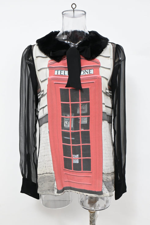 Women's Moschino Cheap & Chic London Telephone Print Top in Multicolor Silk