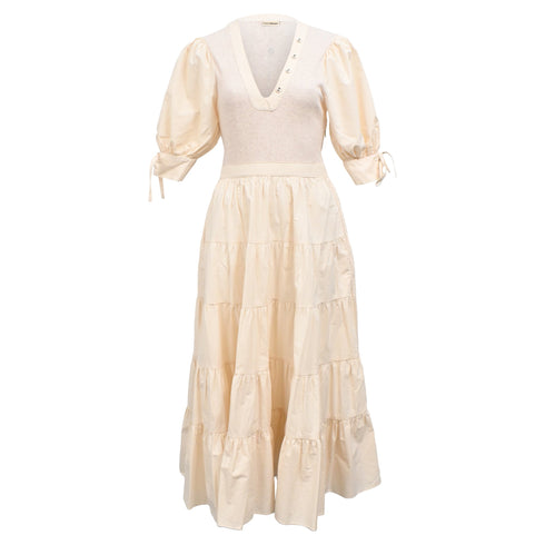 Women's Ulla Johnson Wilda Midi Tiered Dress Cream Cotton