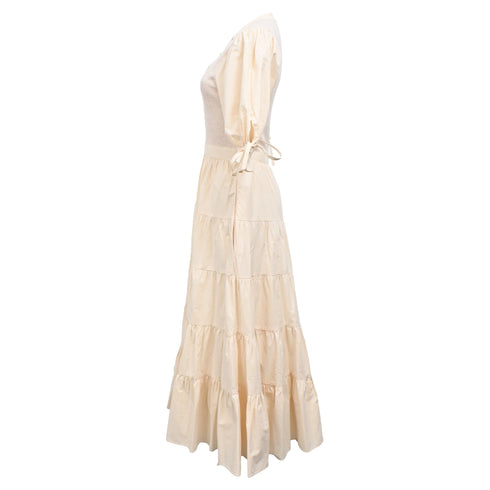 Women's Ulla Johnson Wilda Midi Tiered Dress Cream Cotton
