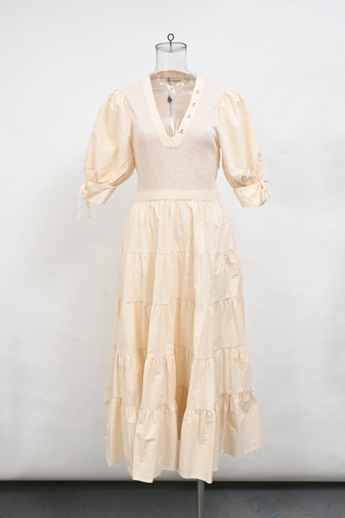 Women's Ulla Johnson Wilda Midi Tiered Dress Cream Cotton