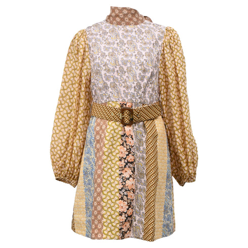 Women's Zimmermann Belted Printed Mini Dress in Multicolor Linen