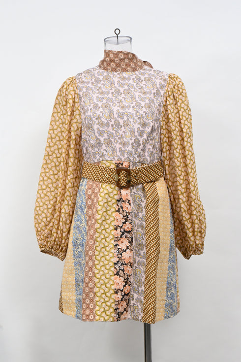 Women's Zimmermann Belted Printed Mini Dress in Multicolor Linen
