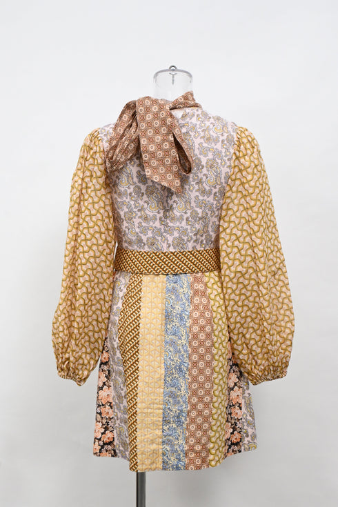 Women's Zimmermann Belted Printed Mini Dress in Multicolor Linen