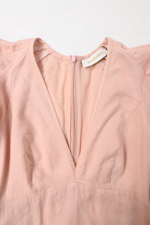 Women's Zimmermann V-neck Midi Dress in Pink Linen