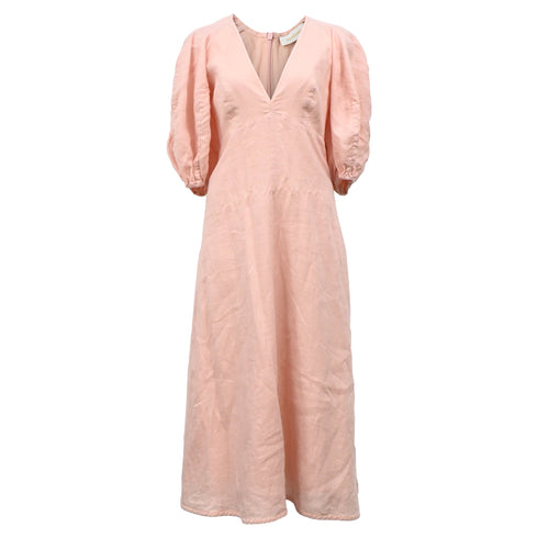 Women's Zimmermann V-neck Midi Dress in Pink Linen