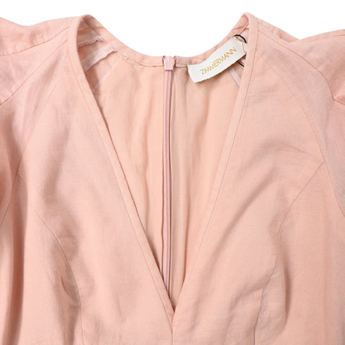 Women's Zimmermann V-neck Midi Dress in Pink Linen