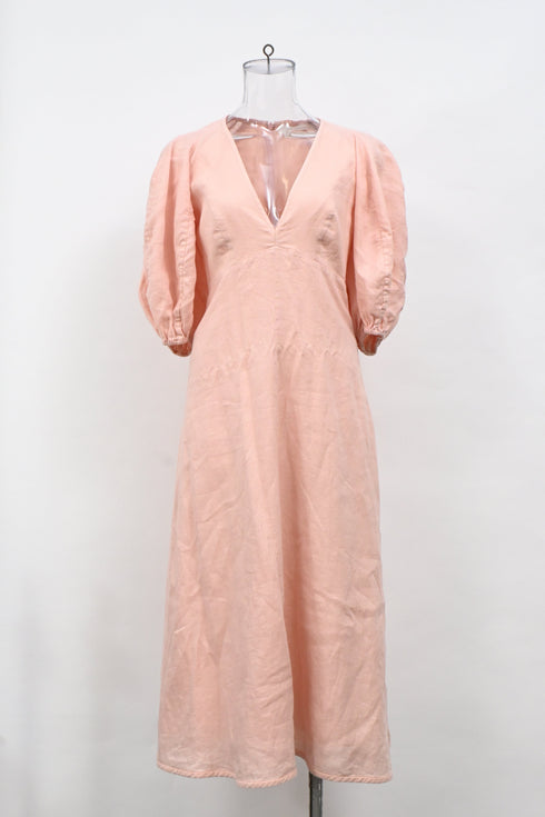 Women's Zimmermann V-neck Midi Dress in Pink Linen
