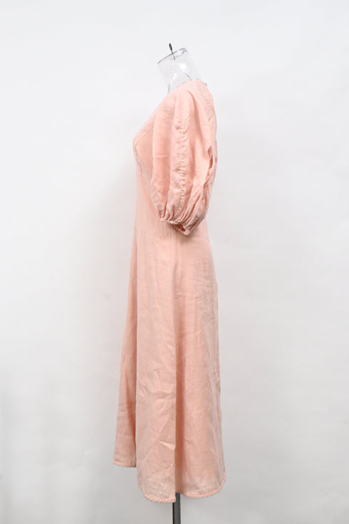 Women's Zimmermann V-neck Midi Dress in Pink Linen