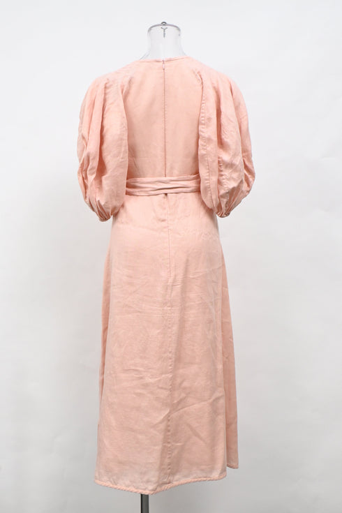 Women's Zimmermann V-neck Midi Dress in Pink Linen