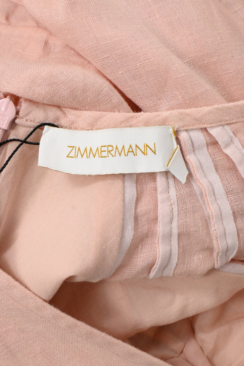 Women's Zimmermann V-neck Midi Dress in Pink Linen
