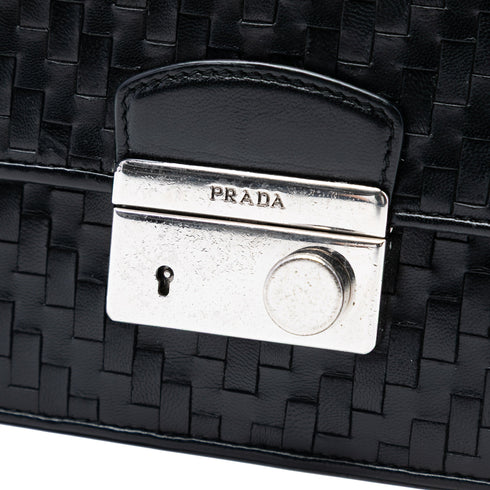 Push Lock Flap Chain Bag Madras Woven Leather Small
