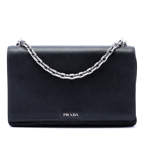 Chain Flap Crossbody Bag Tessuto and Saffiano Leather Medium