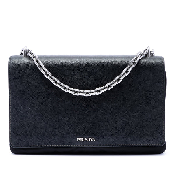 Chain Flap Crossbody Bag Tessuto and Saffiano Leather Medium