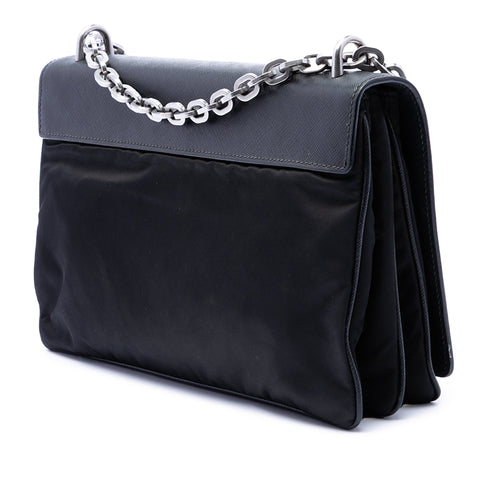 Chain Flap Crossbody Bag Tessuto and Saffiano Leather Medium