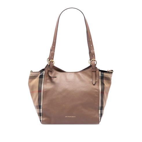 Canterbury Tote Leather and House Check Canvas Small