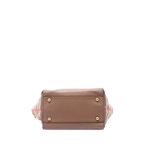 Canterbury Tote Leather and House Check Canvas Small
