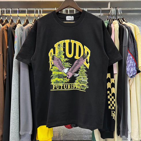 Rhude T-shirts Pandora Eagle Print Cotton Short Sleeve Men and Women