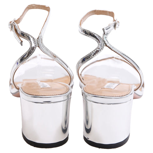 Women's Aquazzura Olie 50 Metallic Sandals in Silver Patent Leather
