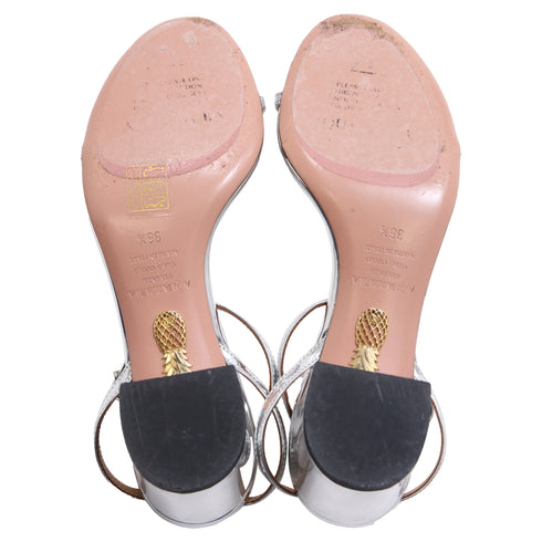 Women's Aquazzura Olie 50 Metallic Sandals in Silver Patent Leather