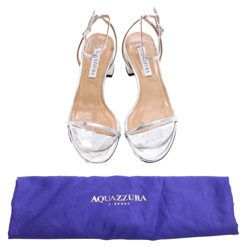 Women's Aquazzura Olie 50 Metallic Sandals in Silver Patent Leather