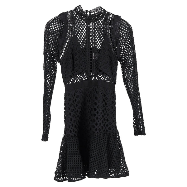 Women's Self-Portrait Hall Lace Mesh Mini Dress in Black Polyester