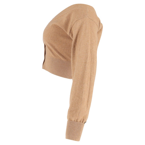 Women's Alexander Wang Sheer Yoke Cropped Cardigan in Brown Wool