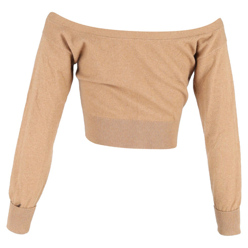 Women's Alexander Wang Sheer Yoke Cropped Cardigan in Brown Wool