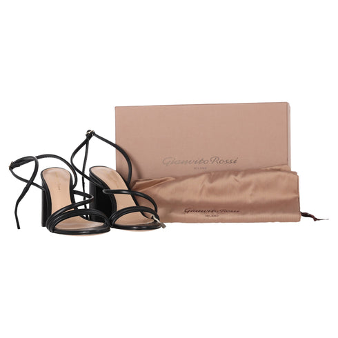 Women's Gianvito Rossi Ankle Strap Block-Heel Sandals in Black Leather
