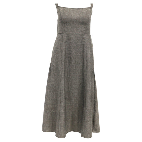 Women's Reformation Houndstooth Print Midi Length Dress in Brown Polyester