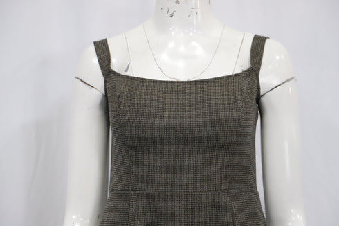 Women's Reformation Houndstooth Print Midi Length Dress in Brown Polyester