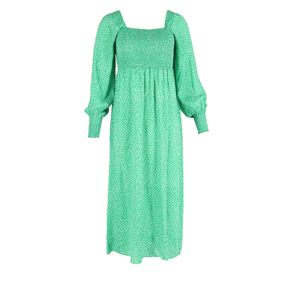 Women's Rixo Marianne Shirred Floral-Print Midi Dress in Green Viscose