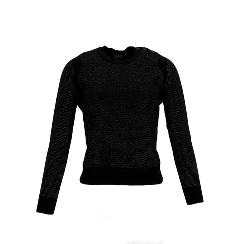 Women's A.P.C. Glittered Button-Embellished Sweater in Black Merino Wool