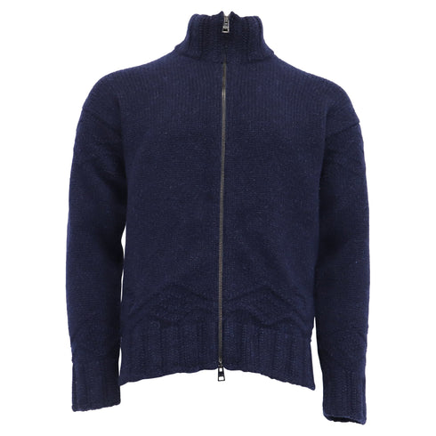 Men's Etro Knitted Zipped Cardigan in Navy Blue Cashmere
