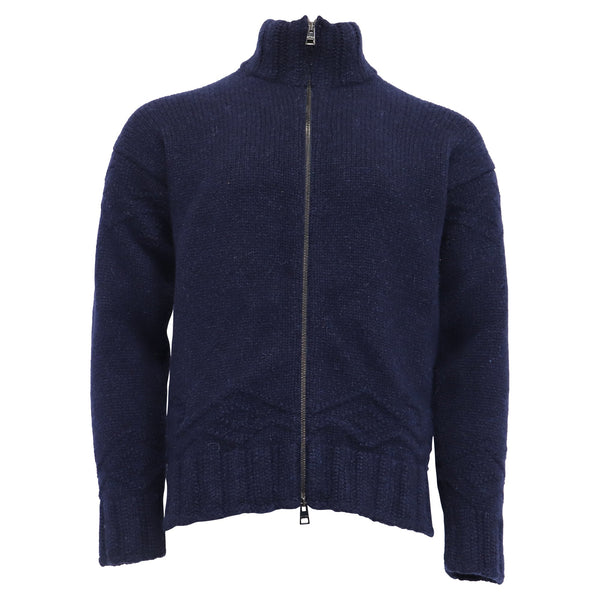 Men's Etro Knitted Zipped Cardigan in Navy Blue Cashmere