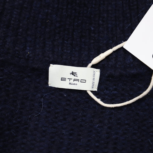 Men's Etro Knitted Zipped Cardigan in Navy Blue Cashmere
