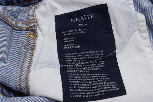 Women's Khaite Ripped High-Rise Straight-Leg Jeans in Blue Cotton Denim