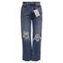 Women's Khaite Ripped High-Rise Straight-Leg Jeans in Blue Cotton Denim