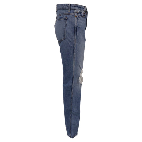 Women's Khaite Ripped High-Rise Straight-Leg Jeans in Blue Cotton Denim