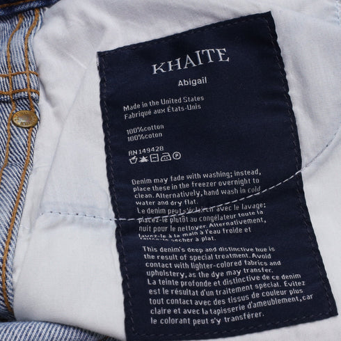 Women's Khaite Ripped High-Rise Straight-Leg Jeans in Blue Cotton Denim