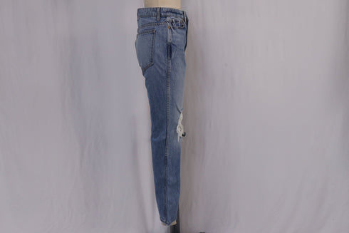 Women's Khaite Ripped High-Rise Straight-Leg Jeans in Blue Cotton Denim
