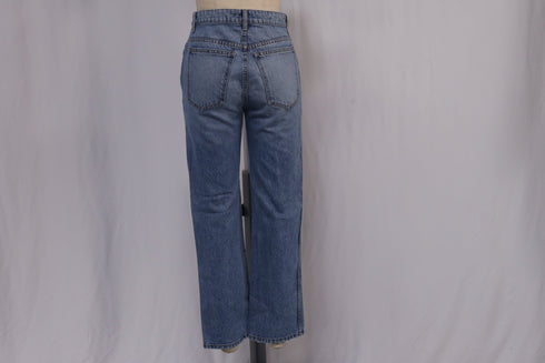 Women's Khaite Ripped High-Rise Straight-Leg Jeans in Blue Cotton Denim