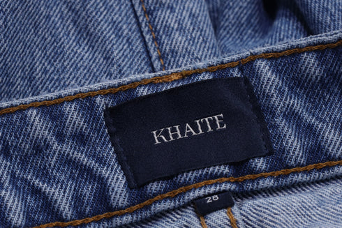 Women's Khaite Ripped High-Rise Straight-Leg Jeans in Blue Cotton Denim