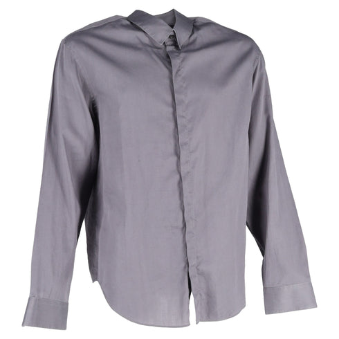 Men's Giorgio Armani Hidden Button Long Sleeve Shirt in Grey Cotton