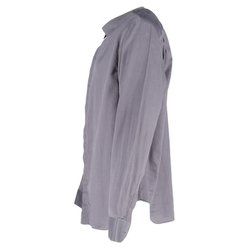 Men's Giorgio Armani Hidden Button Long Sleeve Shirt in Grey Cotton