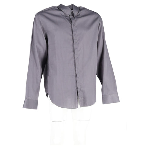 Men's Giorgio Armani Hidden Button Long Sleeve Shirt in Grey Cotton